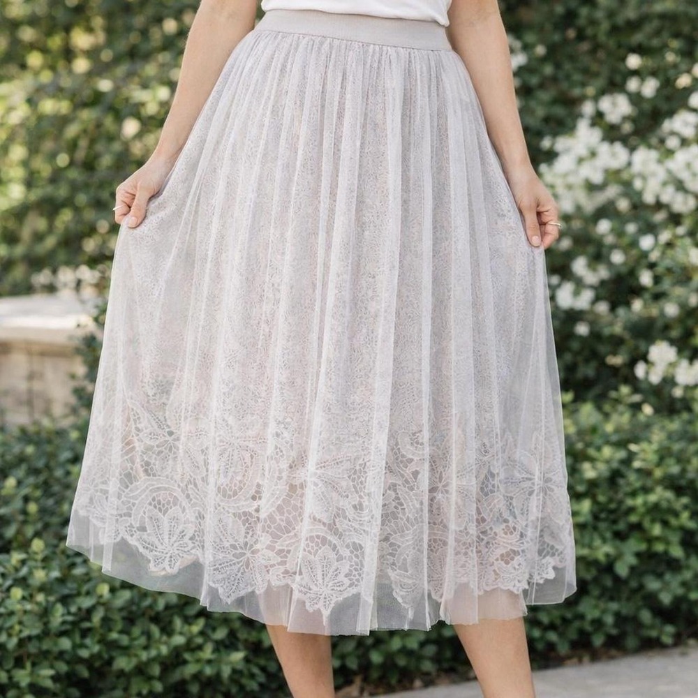 Esley Midi Skirt Size Small Gray Lace Tulle Mesh Fairycore Ballet Whimsical NWT
